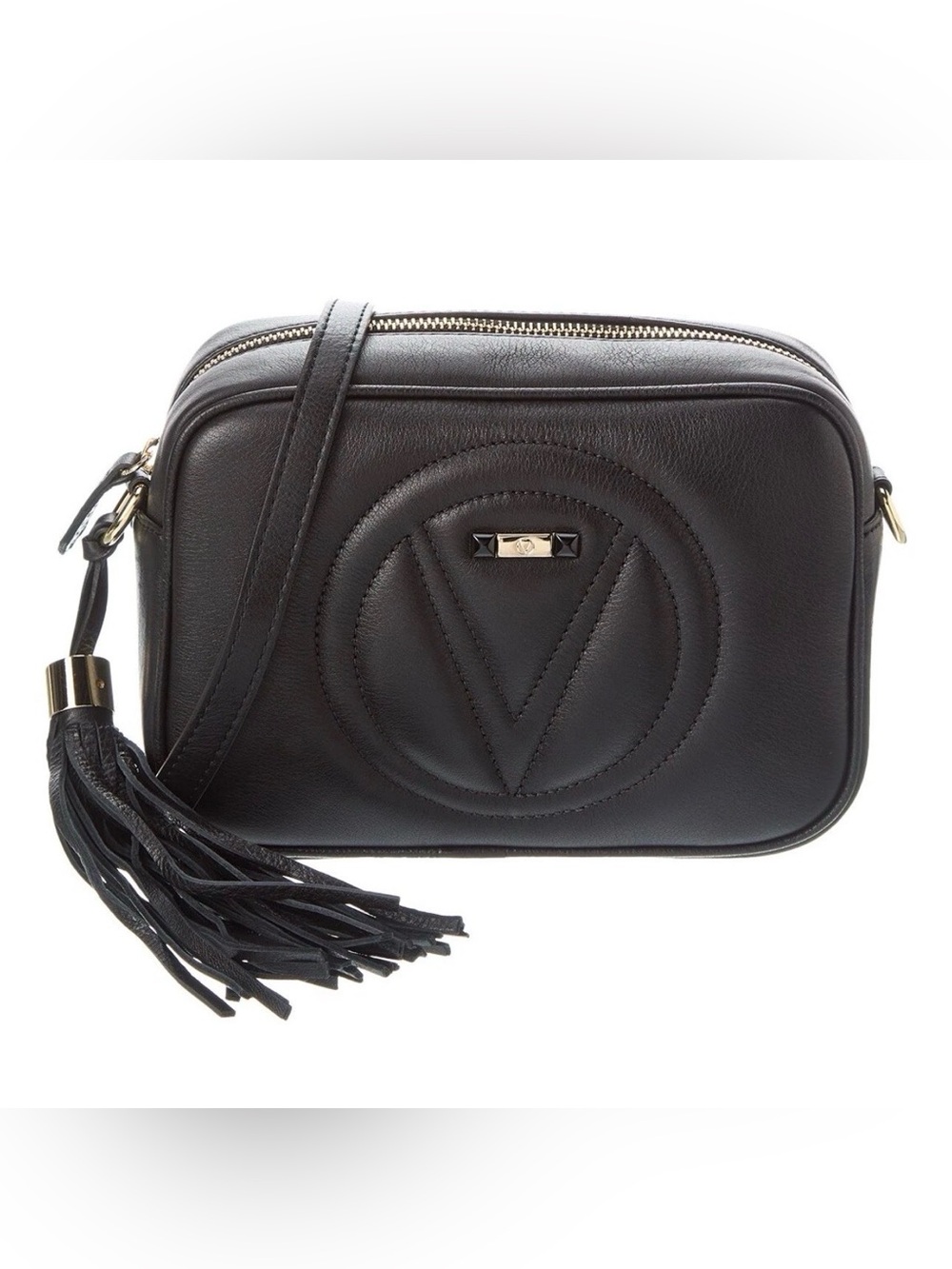 Valentino by Mario Black Leather Crossbody Bag with Tassel